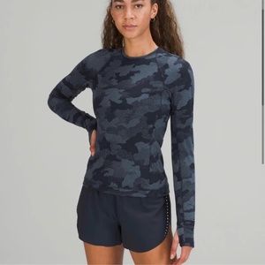 Lululemon Its Rulu Run Long Sleeve Shirt Speckle Camp Navy Iron Blue Sz 8